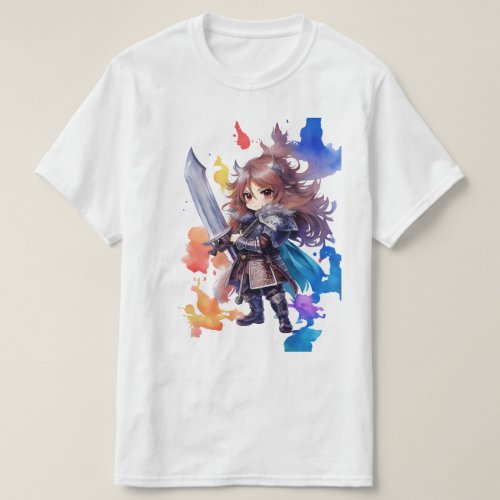 Chibi Anime Warrior Sword and Armor T_Shirt