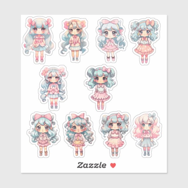 Chibi Art Cute Girl Anime Manga Stickers (Sheet)