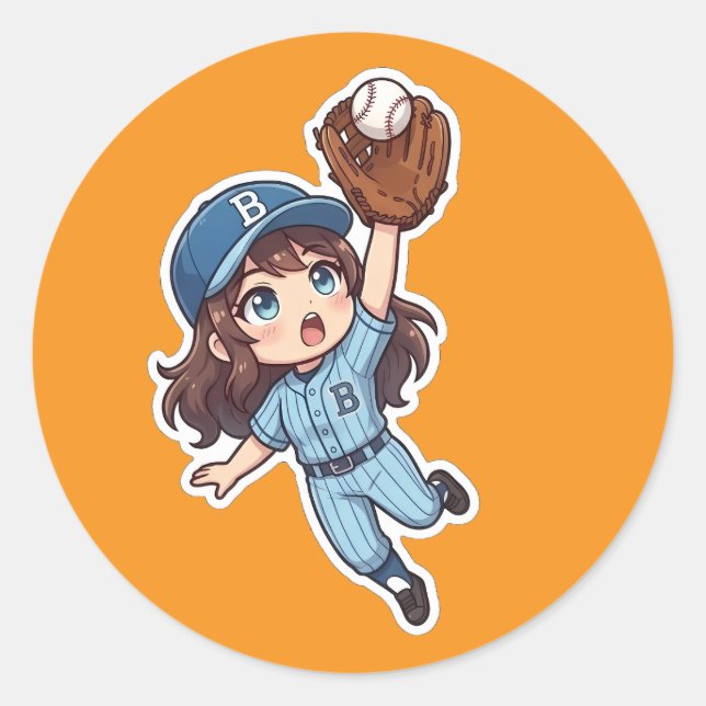 Chibi Baseball Edition - Leaping Catch Classic Round Sticker (Front)
