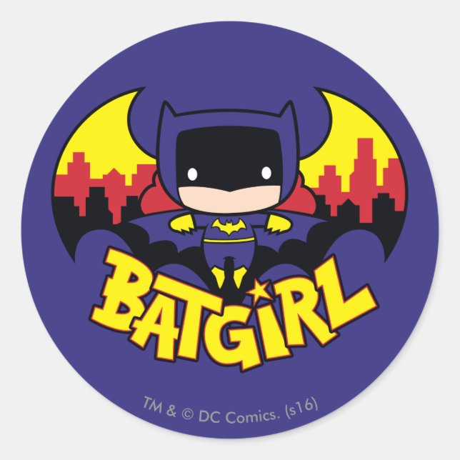 Chibi Batgirl With Gotham Skyline & Logo Classic Round Sticker (Front)