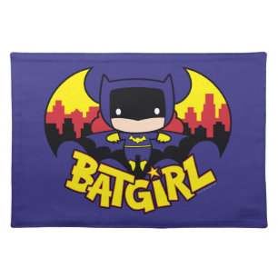 Chibi Batgirl With Gotham Skyline & Logo Cloth Placemat