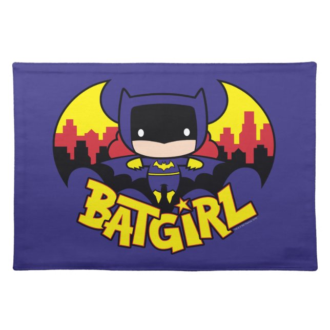 Chibi Batgirl With Gotham Skyline & Logo Cloth Placemat (Front)