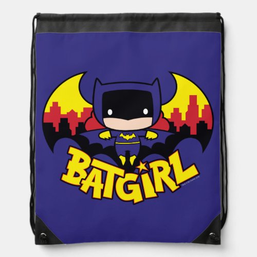 Chibi Batgirl With Gotham Skyline  Logo Drawstring Bag