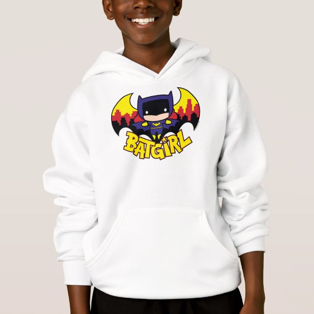 Chibi Batgirl With Gotham Skyline & Logo Hoodie (Front)