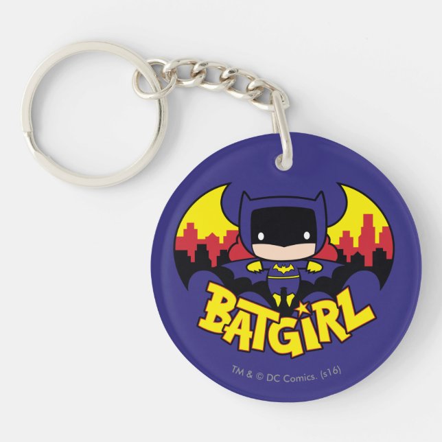 Chibi Batgirl With Gotham Skyline & Logo Keychain (Front)