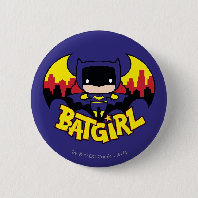 Chibi Batgirl With Gotham Skyline & Logo Pinback Button (Front)