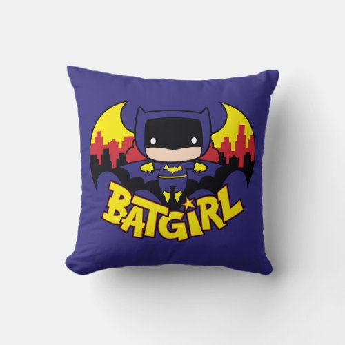 Chibi Batgirl With Gotham Skyline  Logo Throw Pillow