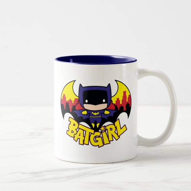 Chibi Batgirl With Gotham Skyline & Logo Two-Tone Coffee Mug (Right)