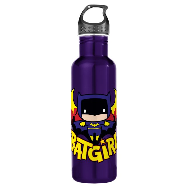 Chibi Batgirl With Gotham Skyline & Logo Water Bottle (Front)