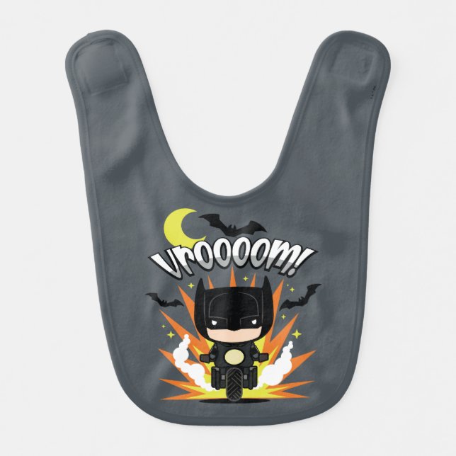 Chibi Batman Batcycle Baby Bib (Front)