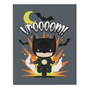 Chibi Batman Batcycle Faux Canvas Print