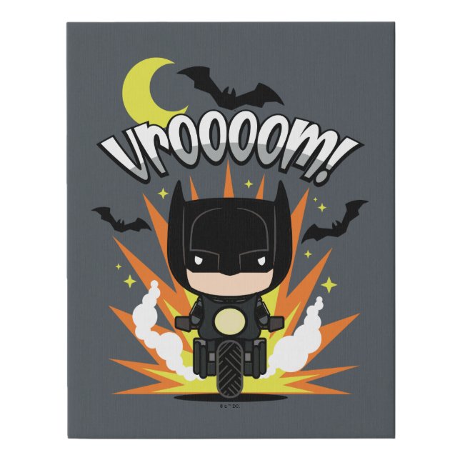 Chibi Batman Batcycle Faux Canvas Print (Front)