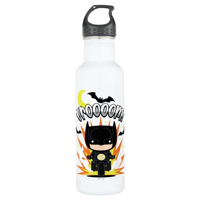 Chibi Batman Batcycle Stainless Steel Water Bottle (Front)