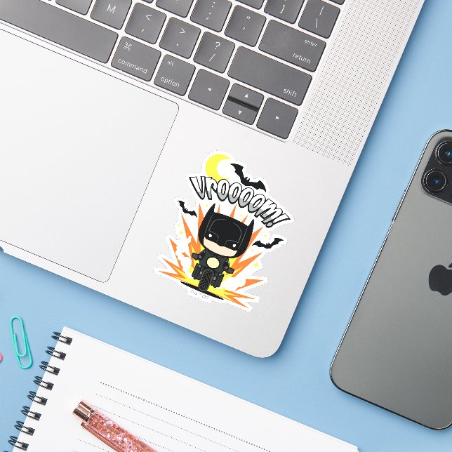 Chibi Batman Batcycle Sticker (Laptop w/ iPhone)