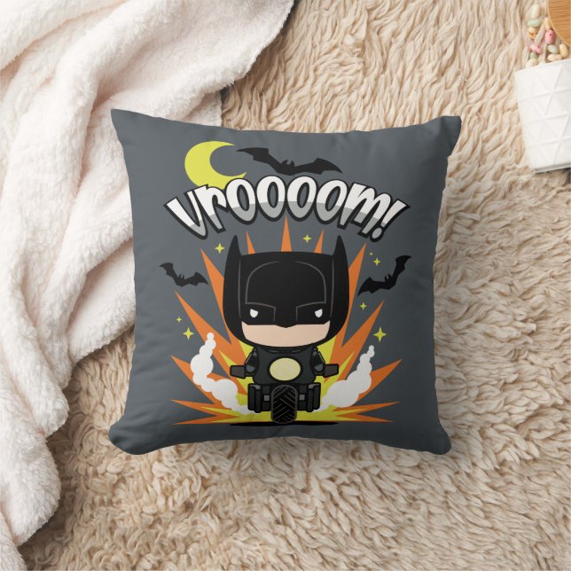 Chibi Batman Batcycle Throw Pillow (Blanket)