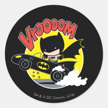 Chibi Batman In The Batmobile Classic Round Sticker by justiceleague at Zazzle