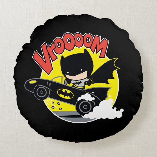 Chibi Batman In The Batmobile Round Pillow (Front)