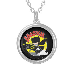 Chibi Batman In The Batmobile Silver Plated Necklace