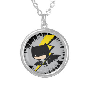 Chibi Batman Lightning Kick Silver Plated Necklace