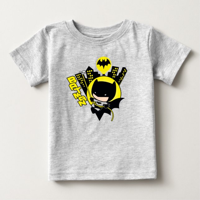 Chibi Batman Scaling The City Baby T-Shirt (Front)