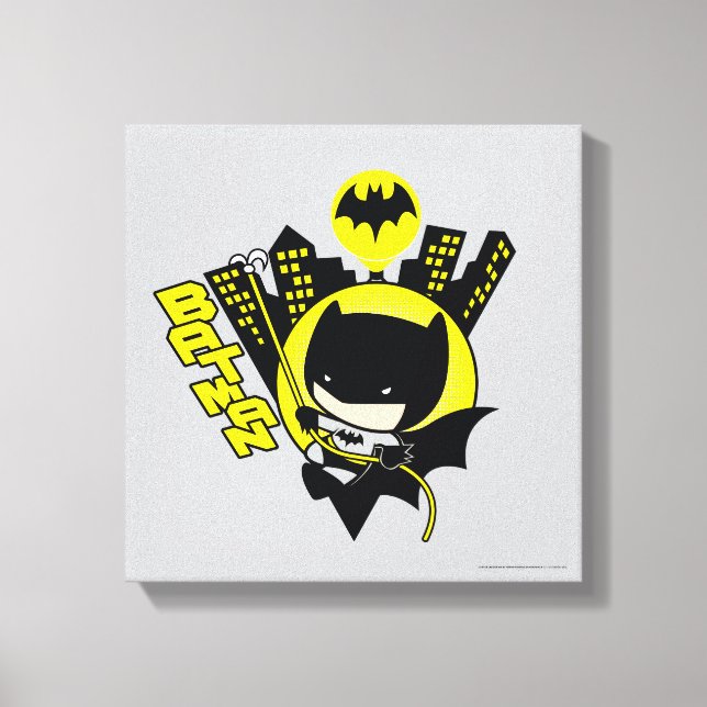 Chibi Batman Scaling The City Canvas Print (Front)