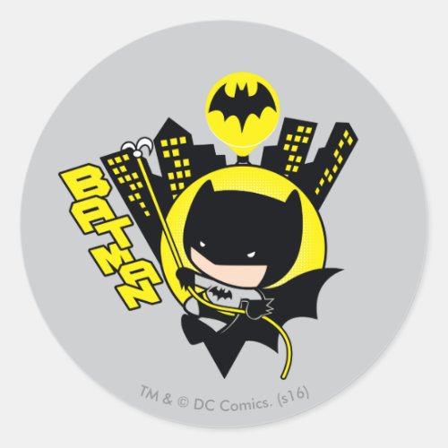 Chibi Batman Scaling The City Classic Round Sticker