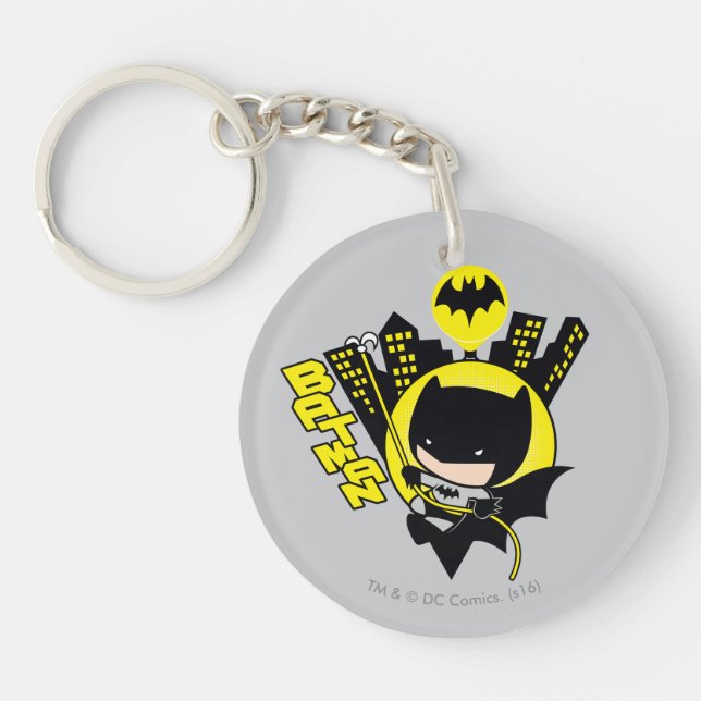 Chibi Batman Scaling The City Keychain (Front)