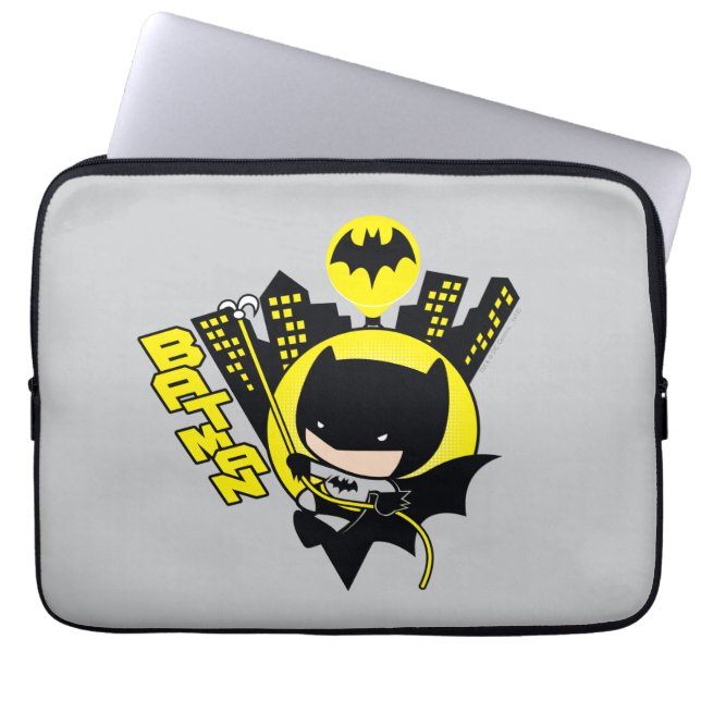 Chibi Batman Scaling The City Laptop Sleeve (Front)