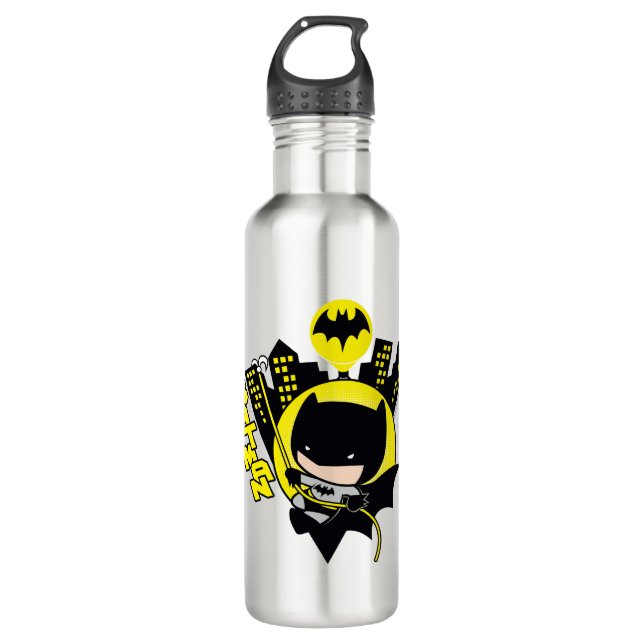 Chibi Batman Scaling The City Stainless Steel Water Bottle (Front)