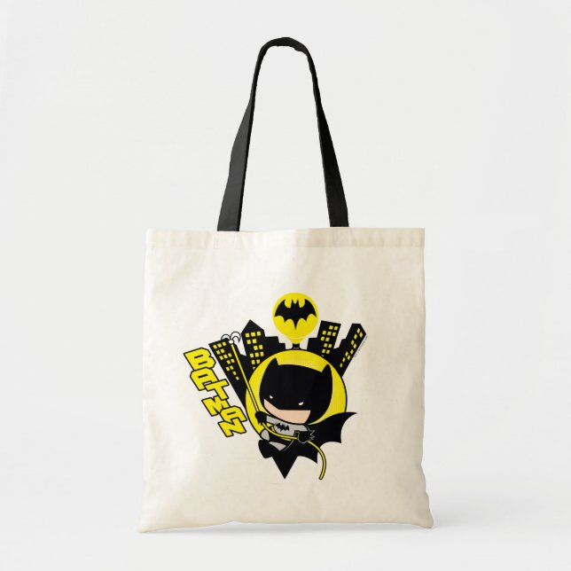 Chibi Batman Scaling The City Tote Bag (Front)