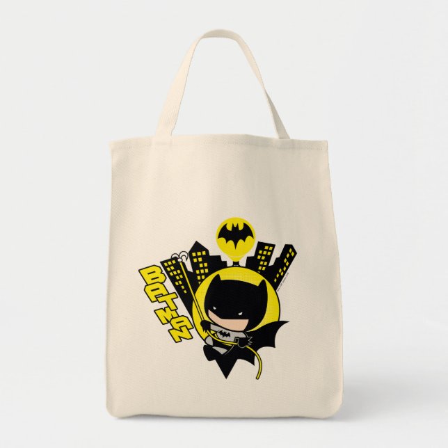 Chibi Batman Scaling The City Tote Bag (Front)