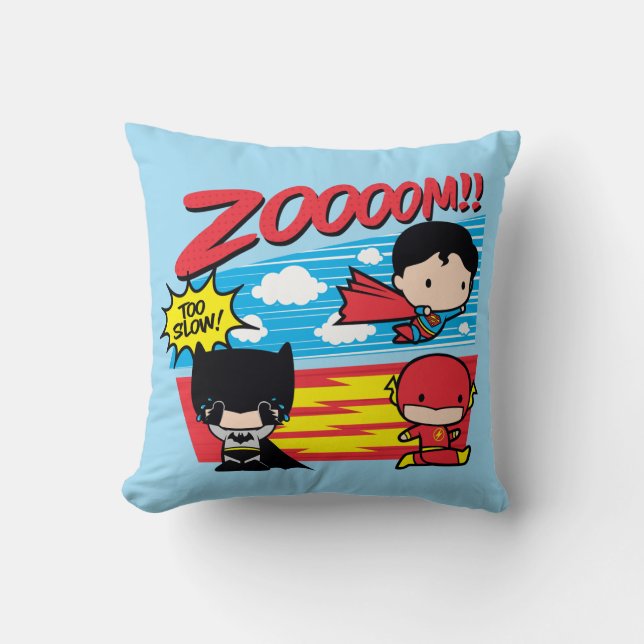 Chibi Batman Too Slow! Throw Pillow (Front)