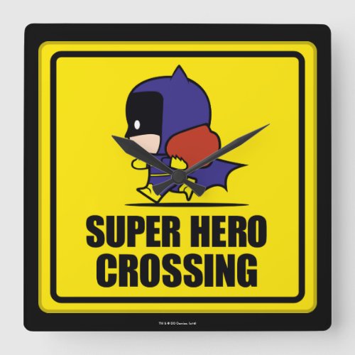 Chibi Batwoman Super Hero Crossing Sign Square Wall Clock
