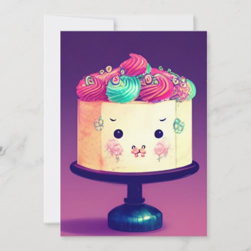 Chibi birthday cake raspberry pistachio cream plum holiday card