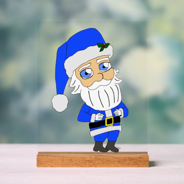 Chibi Blue Suit Santa Acrylic Sign (Neutral)