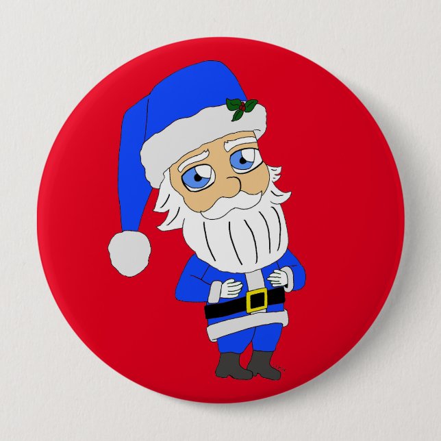 Chibi Blue Suit Santa Button (Front)