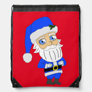 Chibi Blue Suit Santa Drawstring Bag
