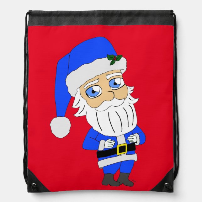 Chibi Blue Suit Santa Drawstring Bag (Front)