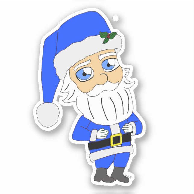 Chibi Blue Suit Santa Sticker (Front)