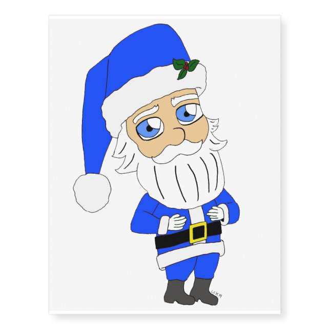 Chibi Blue Suit Santa Temporary Tattoos (Front)