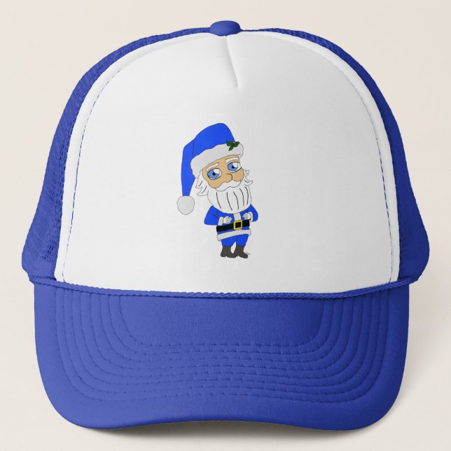 Chibi Blue Suit Santa Trucker Hat (Front)