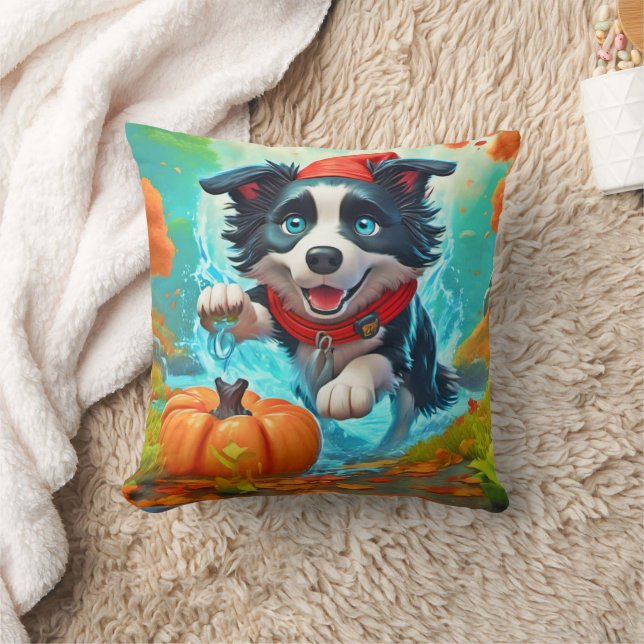 Chibi Border Ninja Dog: Epic Art Throw Pillow (Blanket)