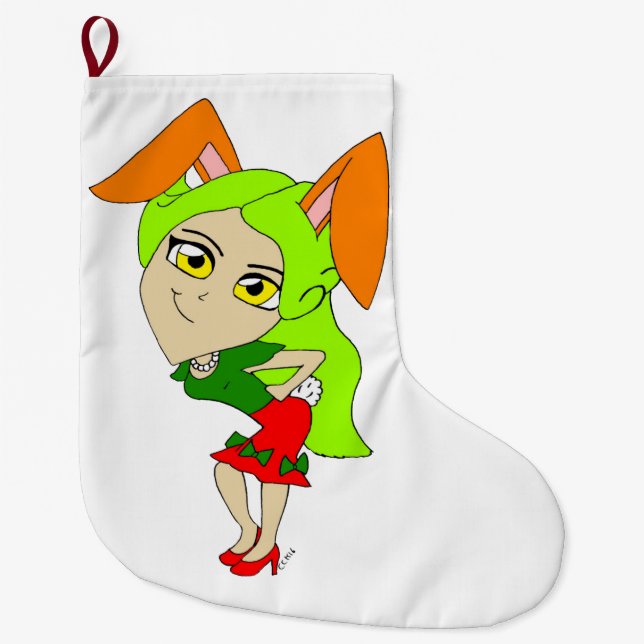 chibi bunnygirl  button large christmas stocking (Front)