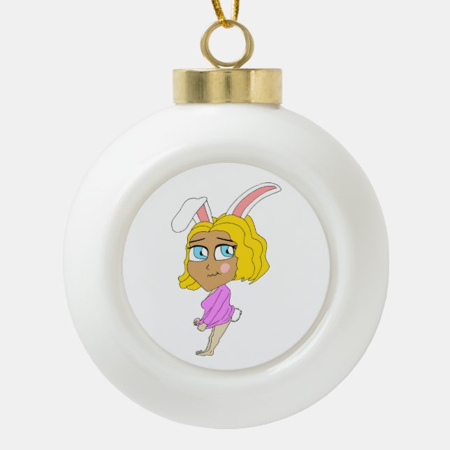chibi bunnygirl    ceramic ball christmas ornament (Front)