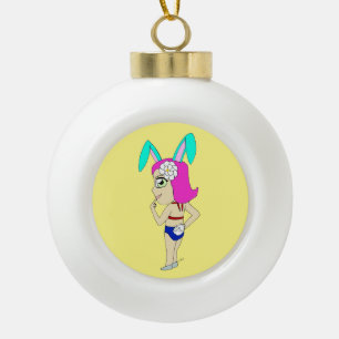 chibi bunnygirl ceramic ball christmas ornament