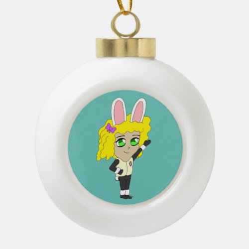 chibi bunnygirl    ceramic ball christmas ornament