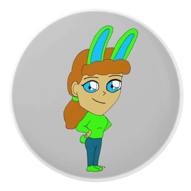 chibi bunnygirl  ceramic knob (Front)