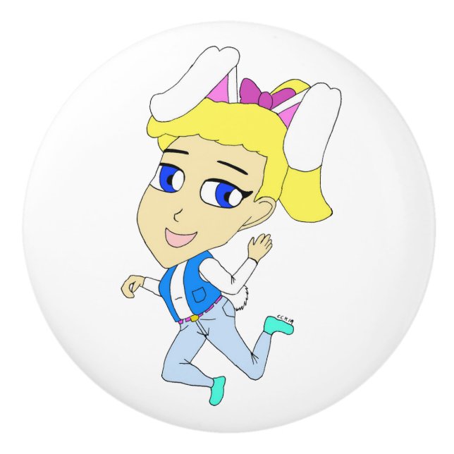 chibi bunnygirl   ceramic knob (Front)