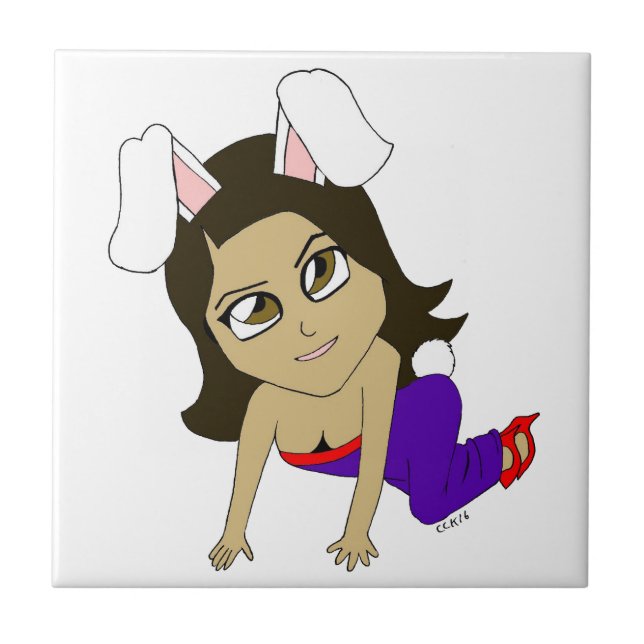 chibi bunnygirl  ceramic tile (Front)