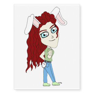 Chibi Bunnygirl giving a thumbs up Temporary Tattoos